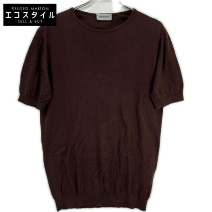 JOHN SMEDLEY ジョンスメドレー イギリス製 ブラウン コットン100 クルーネックリブニット トップス