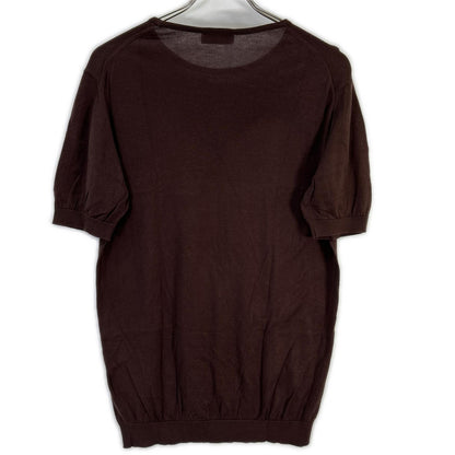 JOHN SMEDLEY ジョンスメドレー イギリス製 ブラウン コットン100 クルーネックリブニット トップス