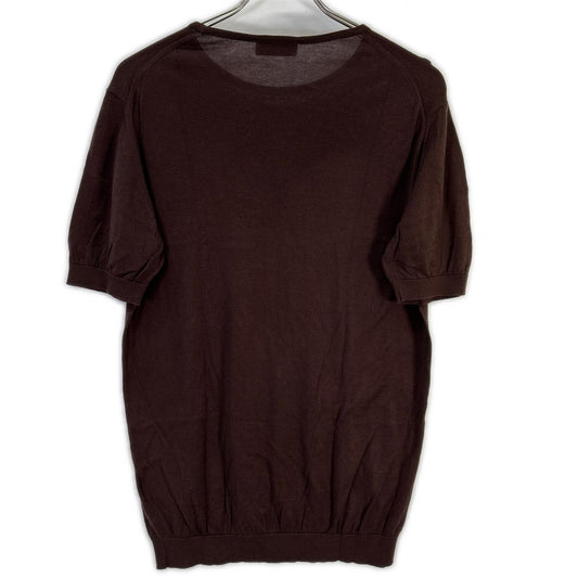 JOHN SMEDLEY ジョンスメドレー イギリス製 ブラウン コットン100 クルーネックリブニット トップス