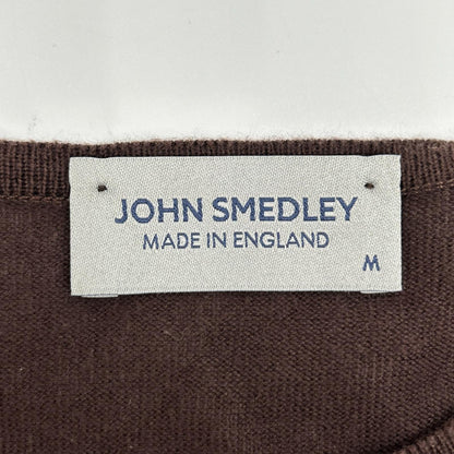 JOHN SMEDLEY ジョンスメドレー イギリス製 ブラウン コットン100 クルーネックリブニット トップス