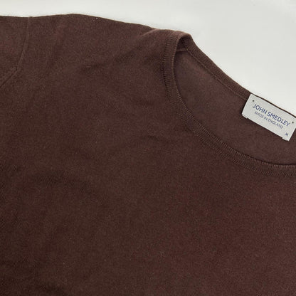 JOHN SMEDLEY ジョンスメドレー イギリス製 ブラウン コットン100 クルーネックリブニット トップス