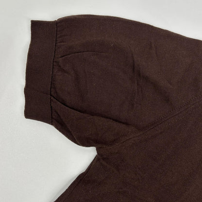 JOHN SMEDLEY ジョンスメドレー イギリス製 ブラウン コットン100 クルーネックリブニット トップス