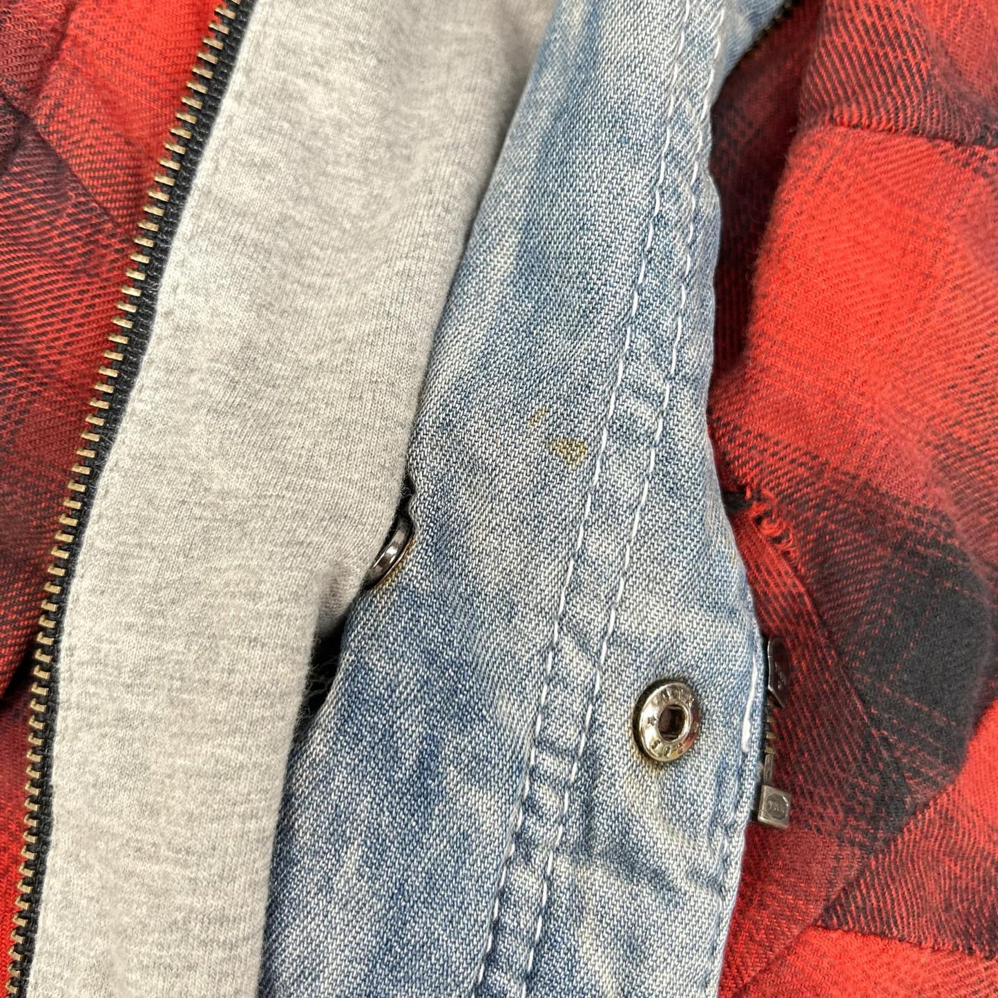 14th Addiction フォーティーンスアディクション レッド フード付き チェックシャツ トップス