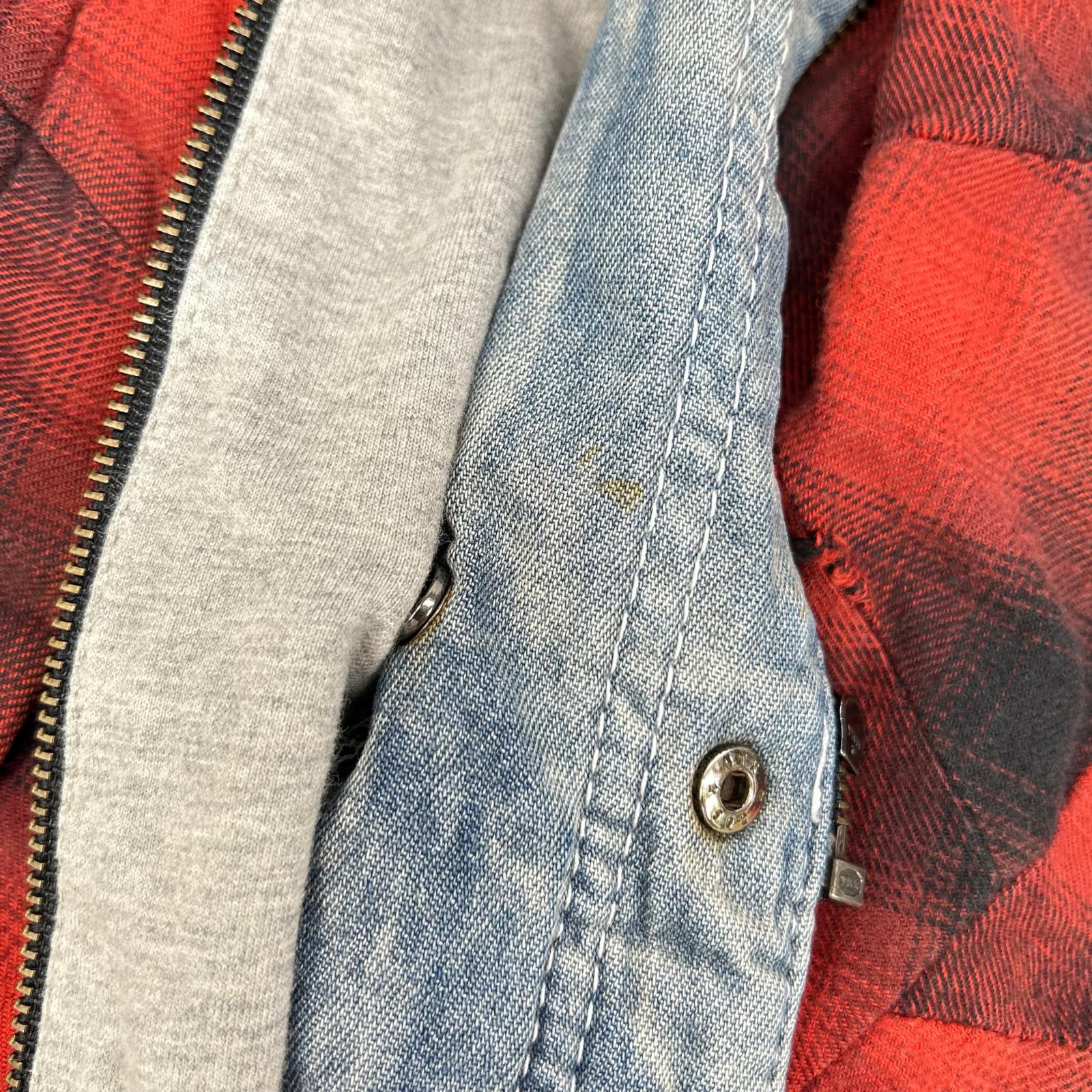 14th Addiction フォーティーンスアディクション レッド フード付き チェックシャツ トップス