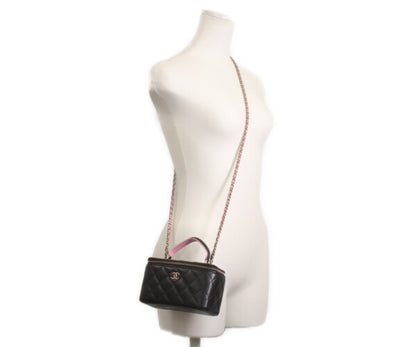 CHANEL シャネル ブラック×ピンク トップハンドル チェーンショルダー バニティバッグ ショルダーバッグ