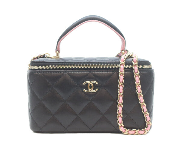 CHANEL シャネル ブラック×ピンク トップハンドル チェーンショルダー バニティバッグ ショルダーバッグ