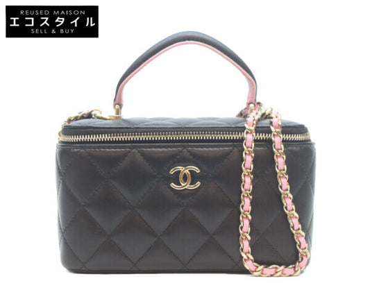 CHANEL シャネル ブラック×ピンク トップハンドル チェーンショルダー バニティバッグ ショルダーバッグ