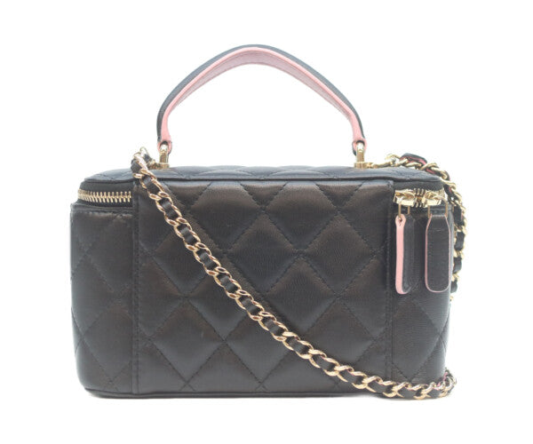 CHANEL シャネル ブラック×ピンク トップハンドル チェーンショルダー バニティバッグ ショルダーバッグ