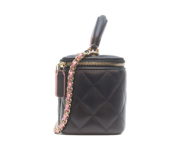 CHANEL シャネル ブラック×ピンク トップハンドル チェーンショルダー バニティバッグ ショルダーバッグ
