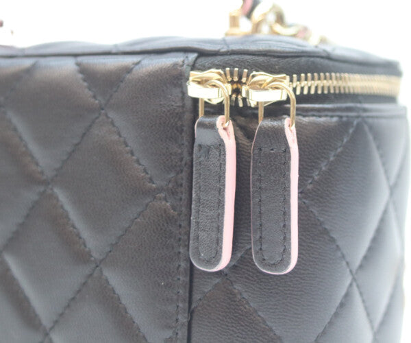 CHANEL シャネル ブラック×ピンク トップハンドル チェーンショルダー バニティバッグ ショルダーバッグ