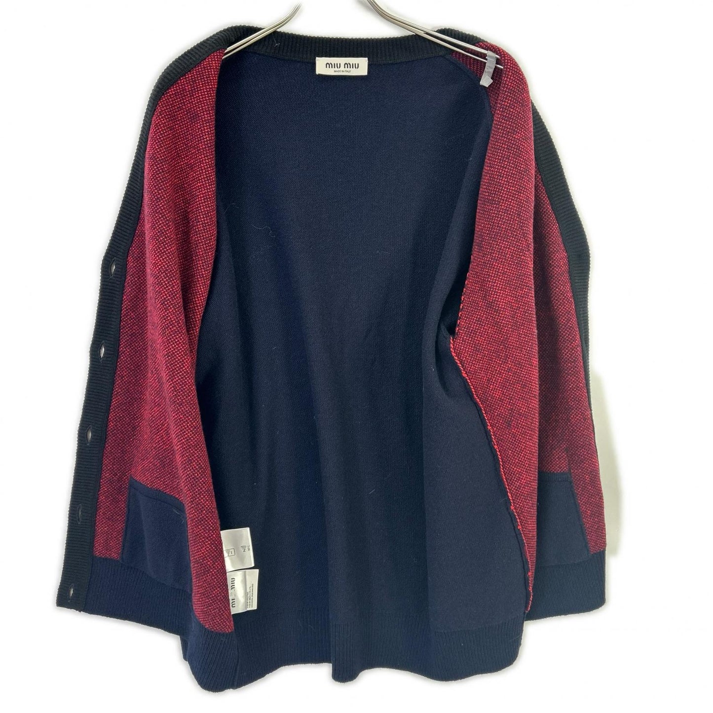 MIUMIU Miu Miu navy MMF872 embroidered-logo argyle V-neck cardigan top