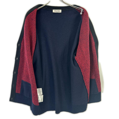 MIUMIU Miu Miu navy MMF872 embroidered-logo argyle V-neck cardigan top