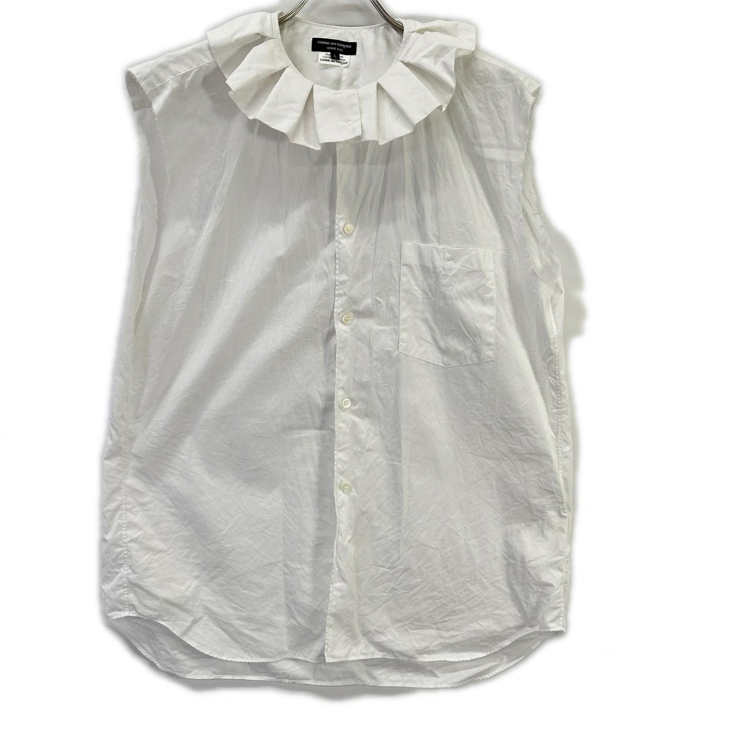 COMMEdesGARCONS HOMME PLUS コムデギャルソンオムプリュス ホワイト PO-B029 スリーブレスカラーフリルノースリーブシャツ トップス