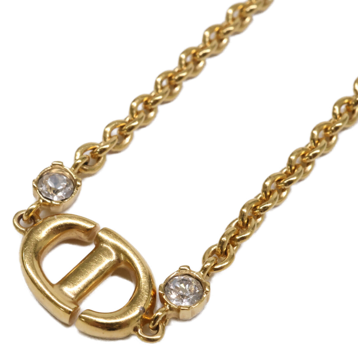 Christian Dior クリスチャンディオール 【美品】CD NAVY NECKLACE CDシグネチャー ロゴ メタル クリスタル ネックレス