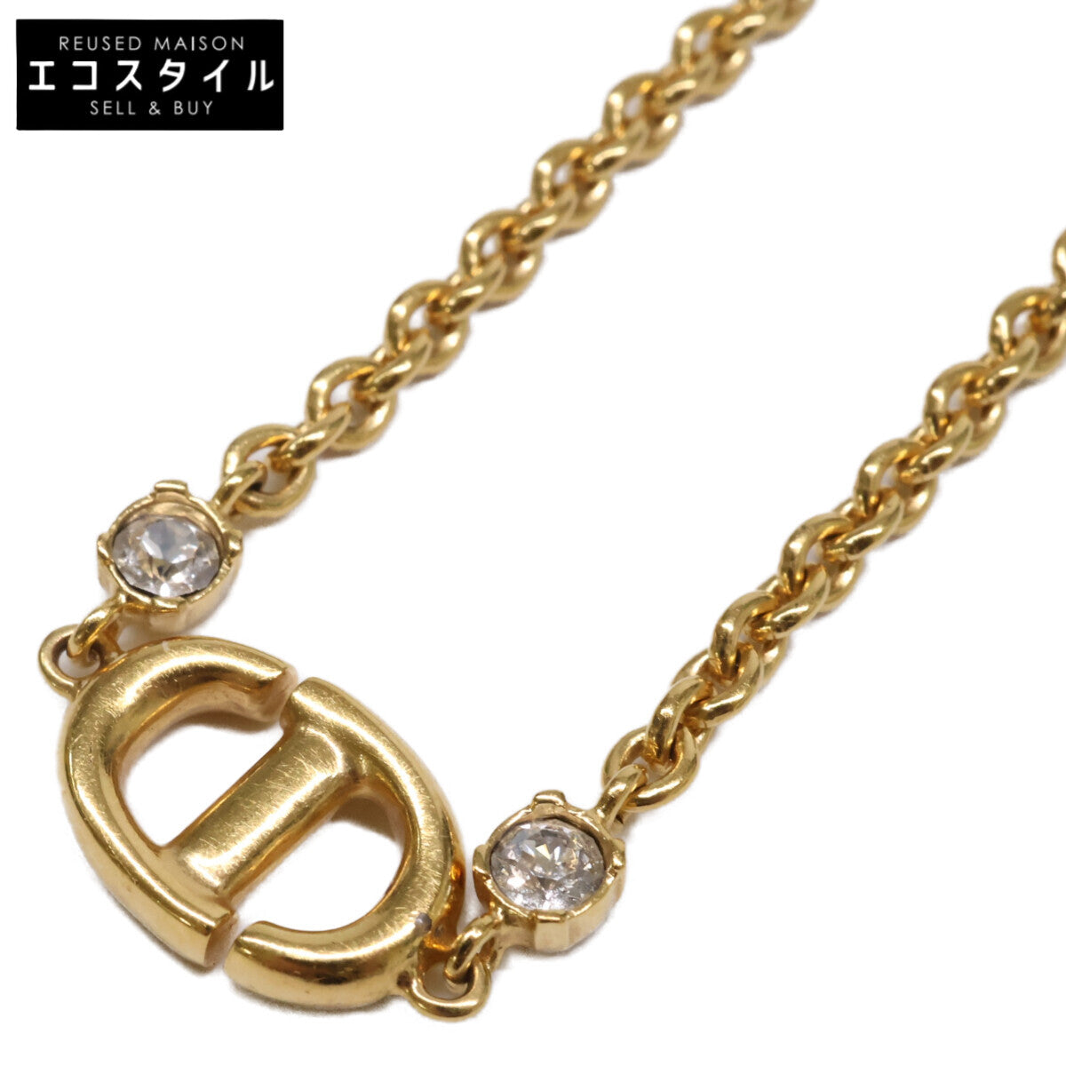 Christian Dior クリスチャンディオール 【美品】CD NAVY NECKLACE CDシグネチャー ロゴ メタル クリスタル ネックレス