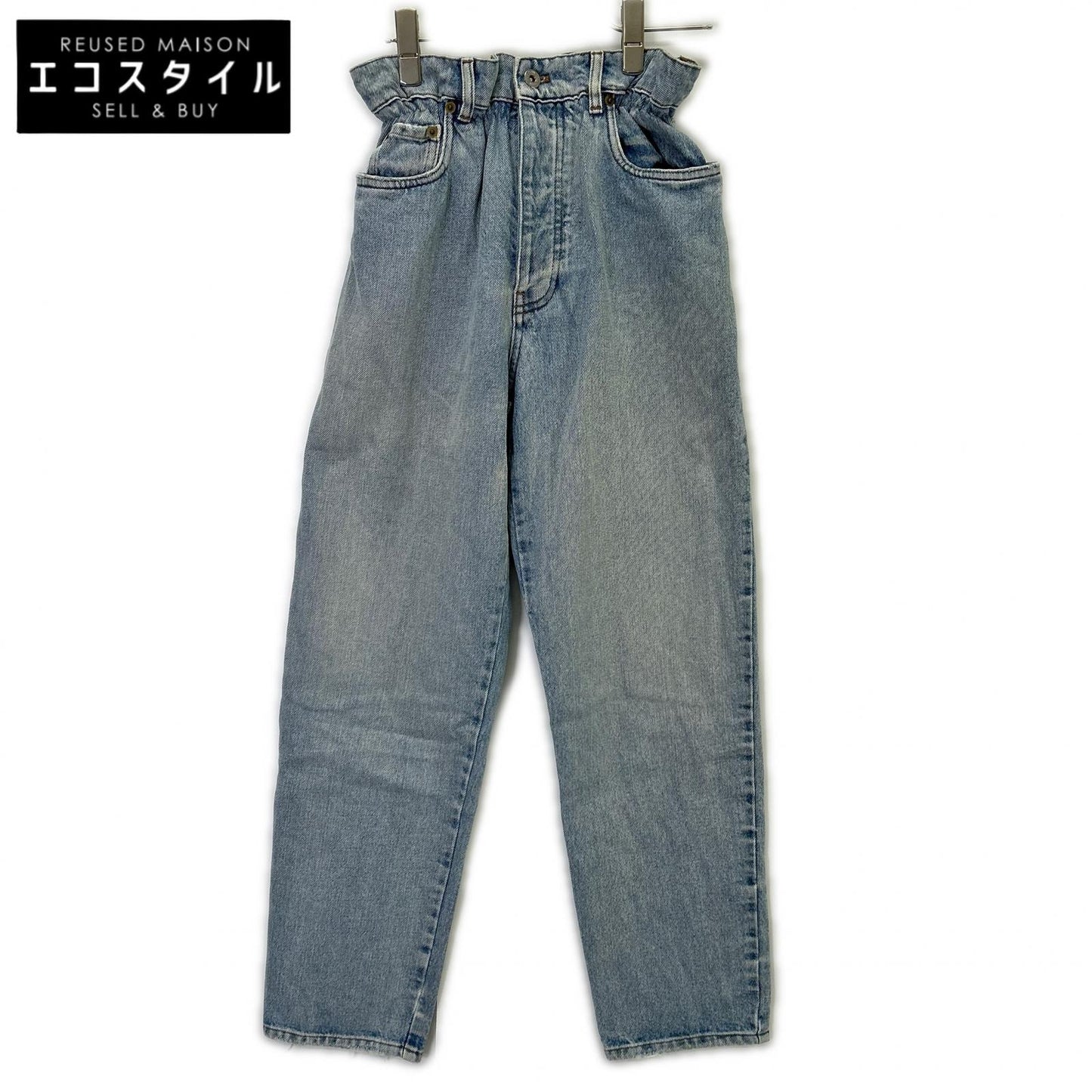 MIUMIU ミュウミュウ ブルー 20年 GWP299 コットン ウエストギャザー アイコニック テーパード デニムパンツ ボトムス