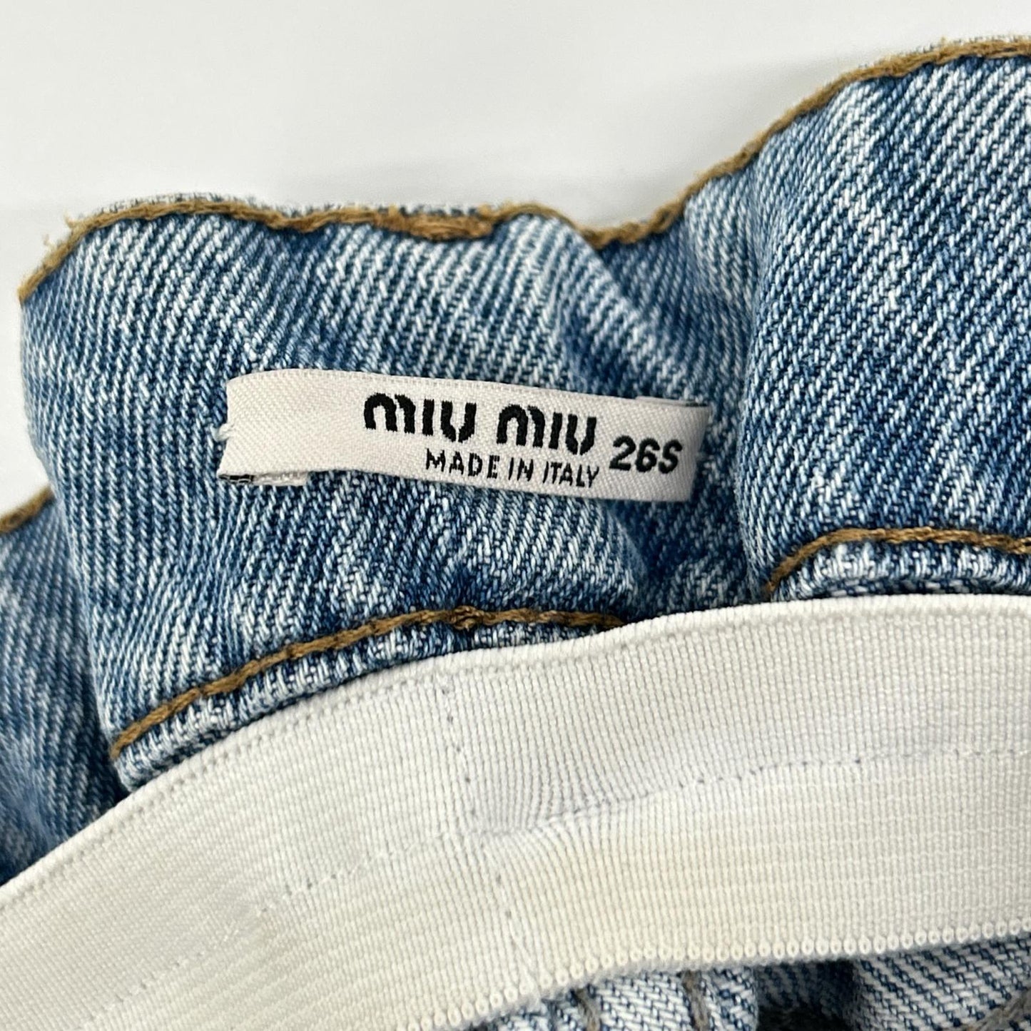 MIUMIU ミュウミュウ ブルー 20年 GWP299 コットン ウエストギャザー アイコニック テーパード デニムパンツ ボトムス