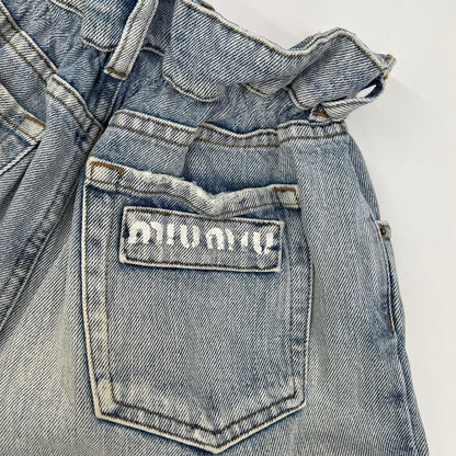 MIUMIU ミュウミュウ ブルー 20年 GWP299 コットン ウエストギャザー アイコニック テーパード デニムパンツ ボトムス