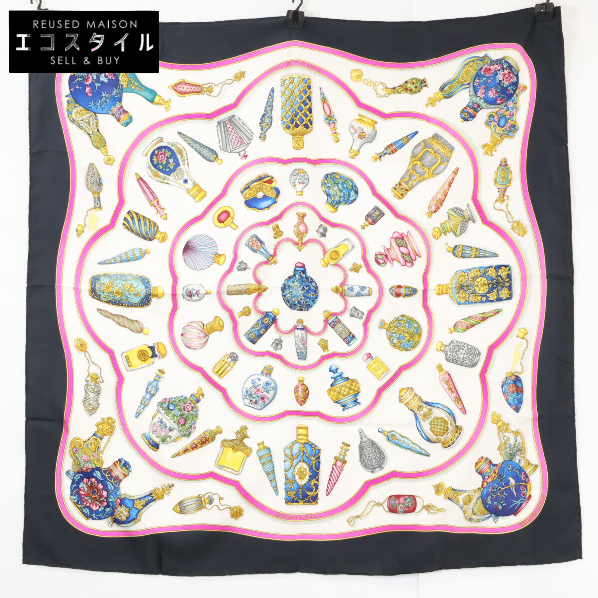 HERMES エルメス 【美品】Qu importe le flacon 香水瓶 シルク カレ90 スカーフ