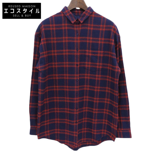 Lacoste ラコステ 美品 コットン チェック柄 胸ポケット長袖シャツ トップス レディース レッド×ネイビー 36 CF810E トップス