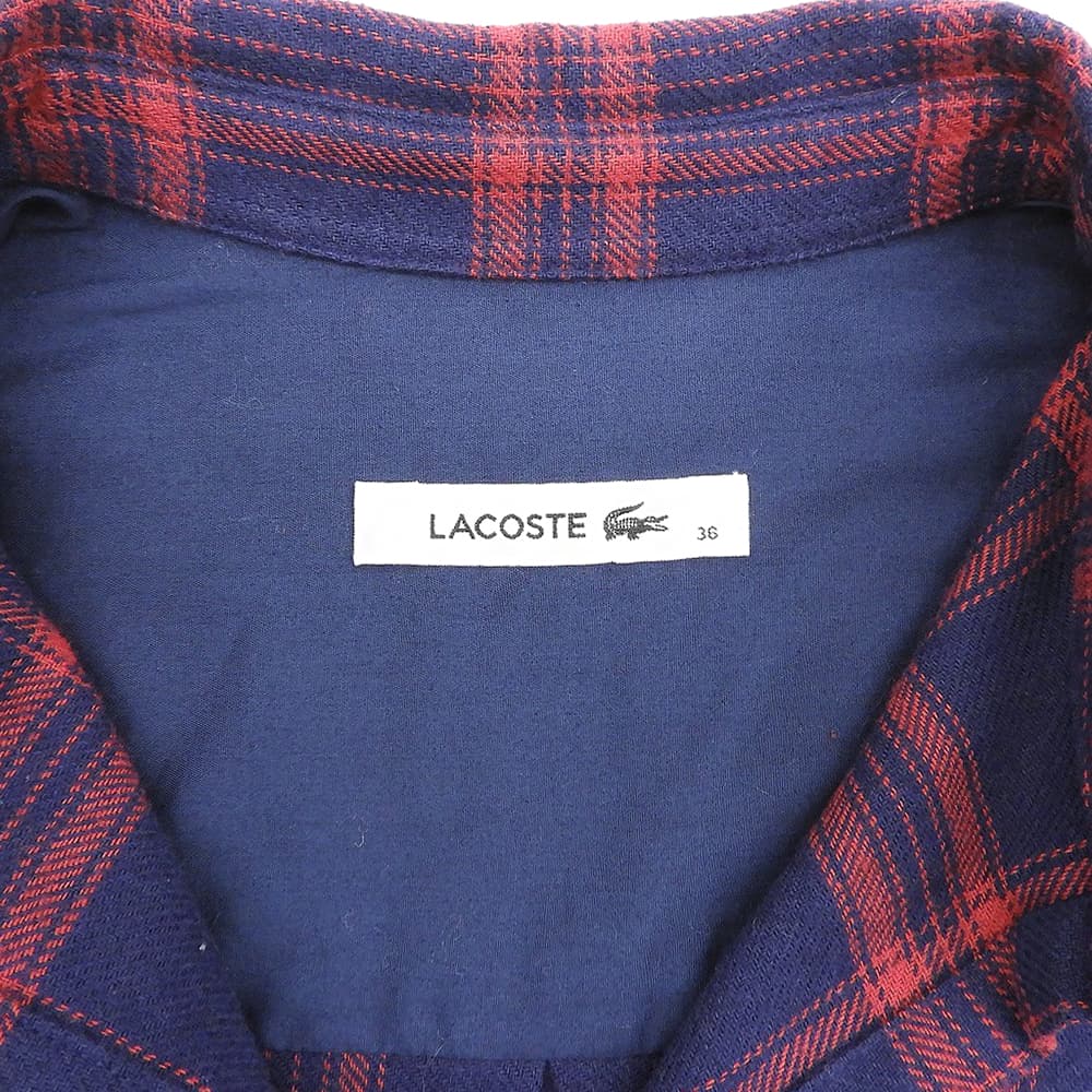 Lacoste ラコステ 美品 コットン チェック柄 胸ポケット長袖シャツ トップス レディース レッド×ネイビー 36 CF810E トップス