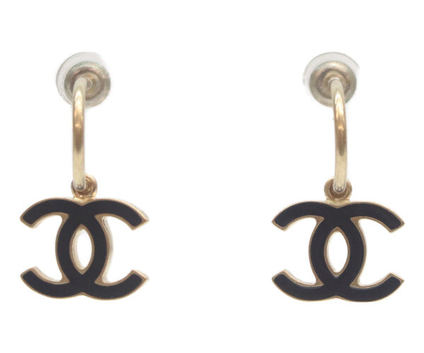 CHANEL シャネル 10P 黒 エナメルココマーク フープピアス ピアス