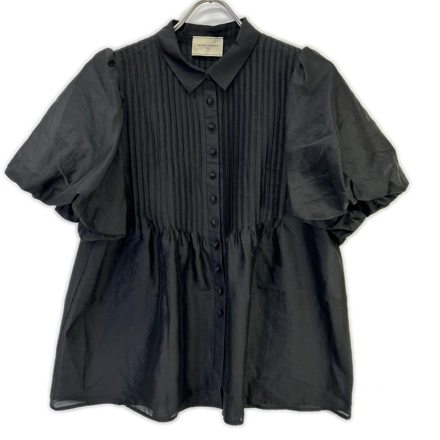 UNITED ARROWS ユナイテッドアローズ 1516-1-6621656 ブラック シルキーピンタック ショートスリーブ ブラウス トップス