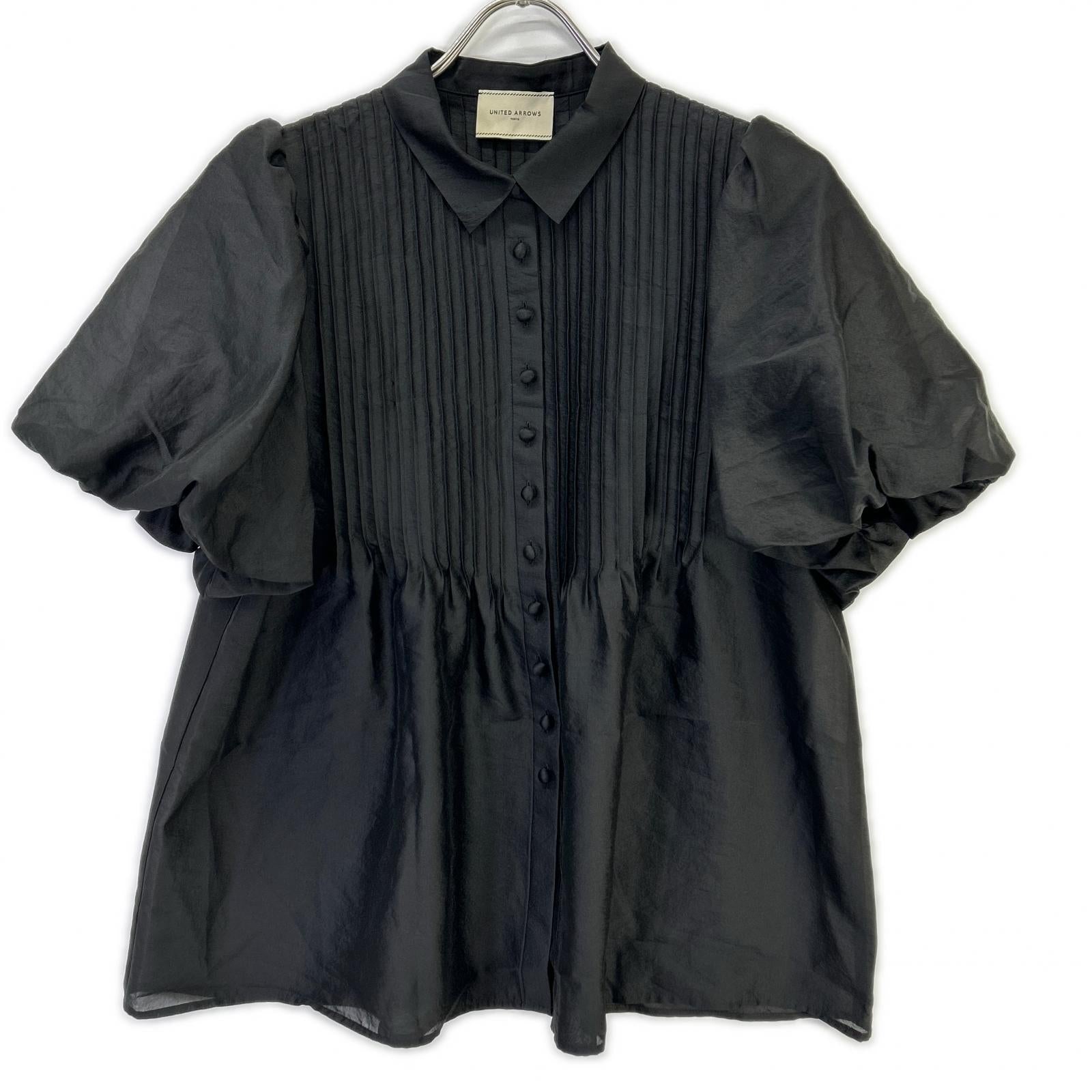 UNITED ARROWS ユナイテッドアローズ 1516-1-6621656 ブラック シルキーピンタック ショートスリーブ ブラウス トップス