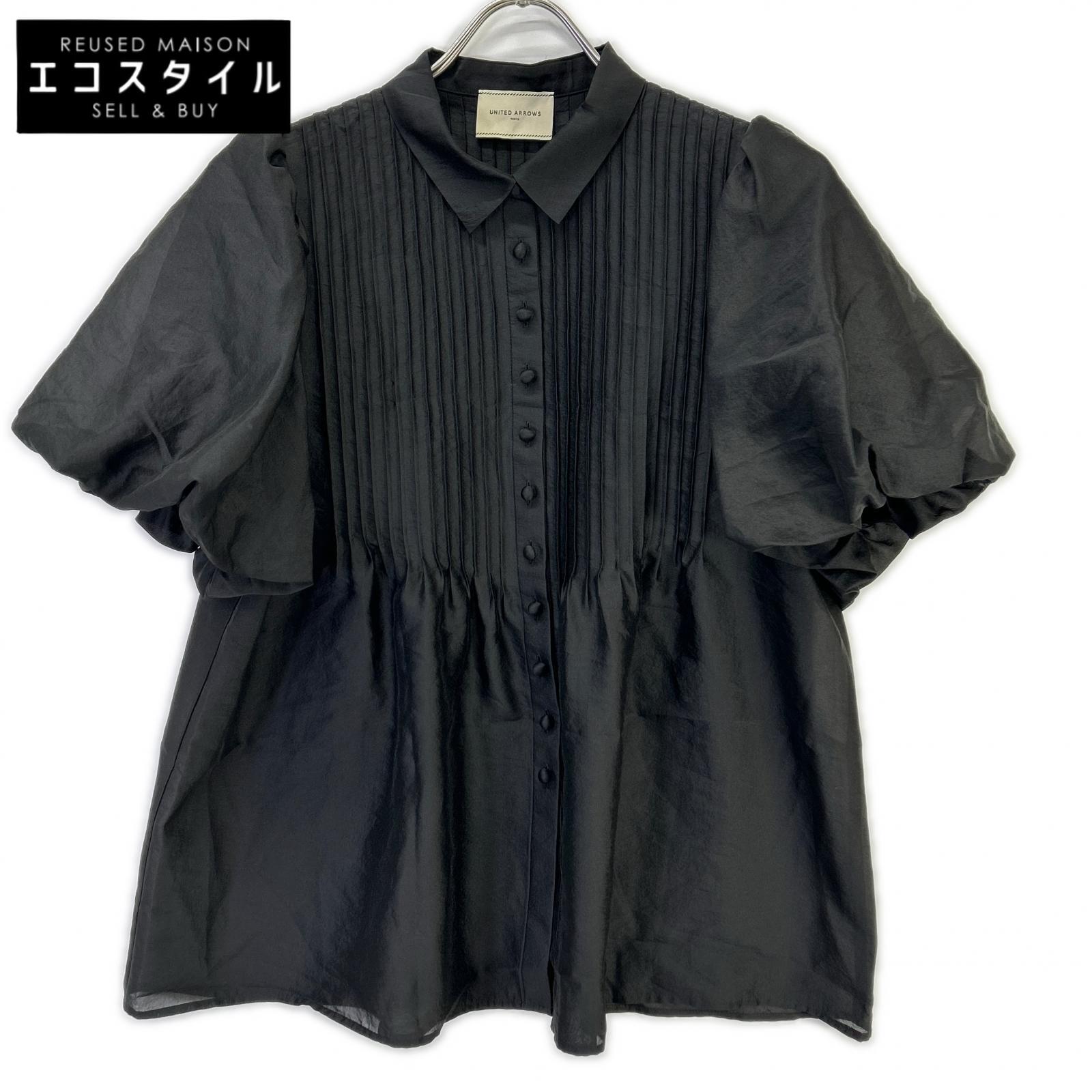 UNITED ARROWS ユナイテッドアローズ 1516-1-6621656 ブラック シルキーピンタック ショートスリーブ ブラウス トップス