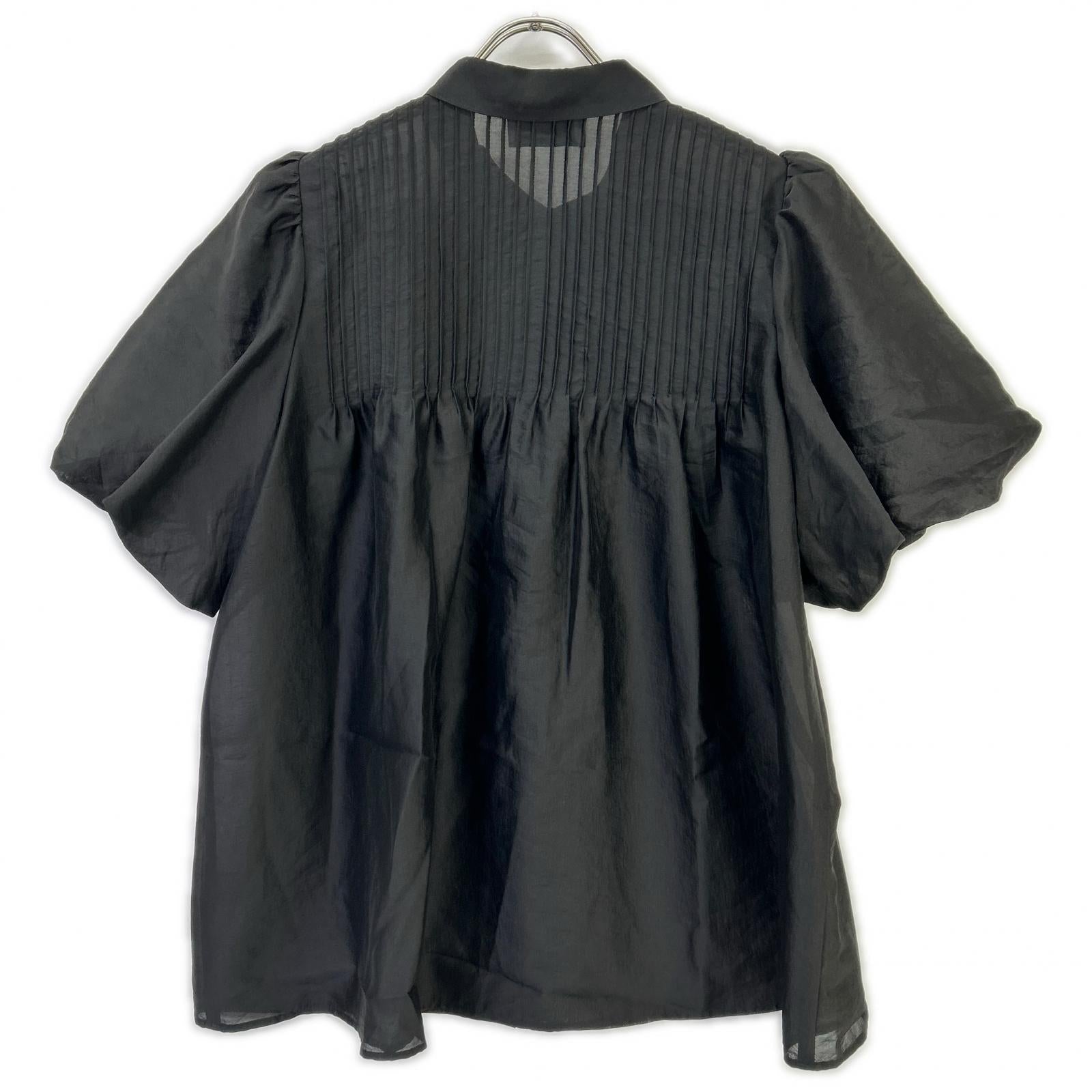 UNITED ARROWS ユナイテッドアローズ 1516-1-6621656 ブラック シルキーピンタック ショートスリーブ ブラウス トップス