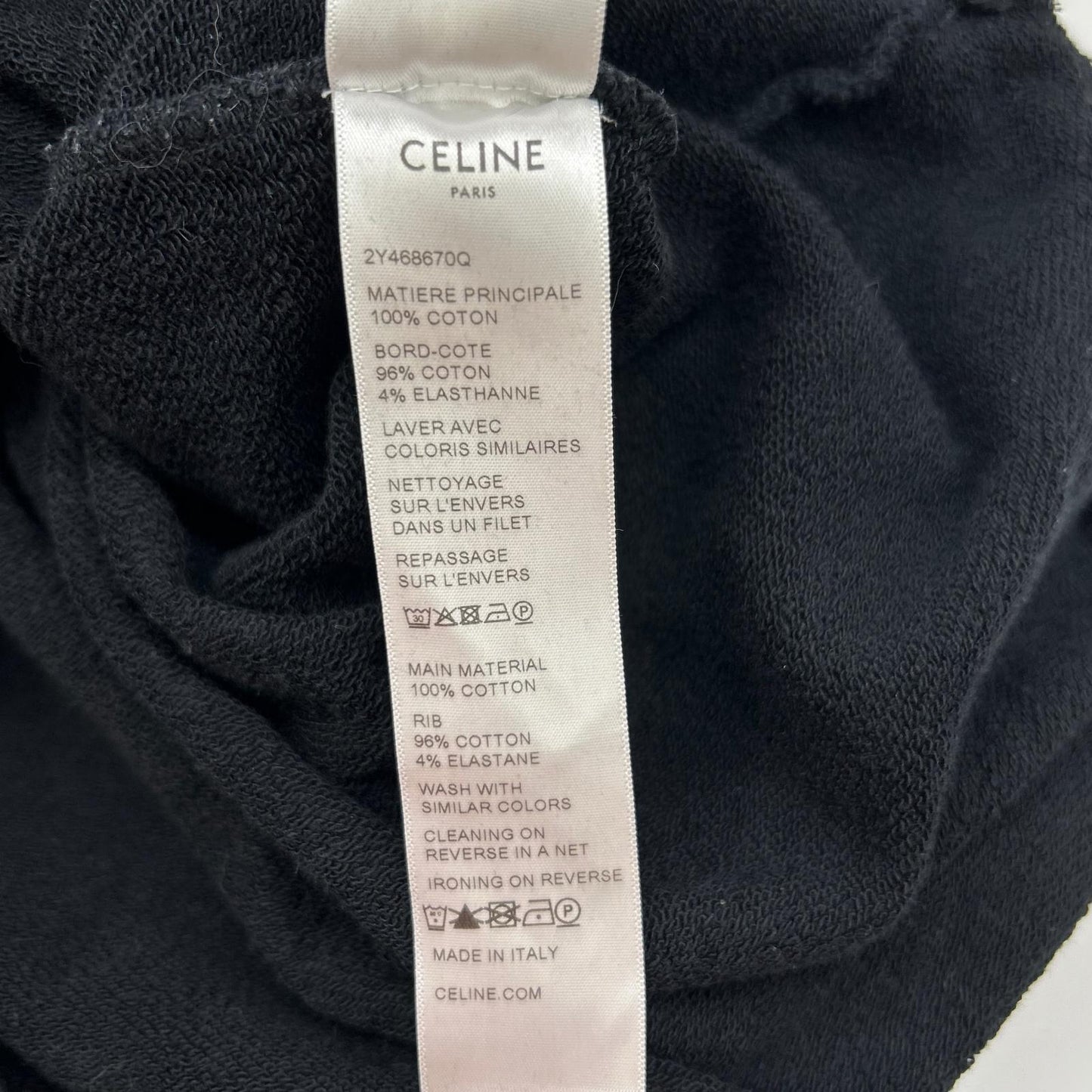CELINE セリーヌ 2Y468670Q ブラック コットンフリース ルーズ フーディー トップス