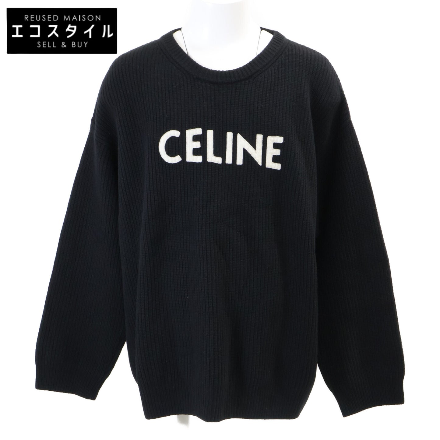 CELINE セリーヌ 【国内正規】2A19R423P ロゴ入り ウール オーバーサイズ クルーネック ニットセーター トップス