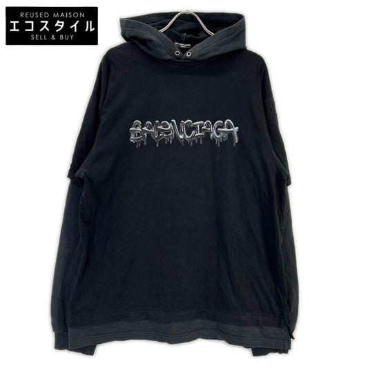 BALENCIAGA バレンシアガ 681029 グラフィックロゴ レイヤードデザイン プルオーバー パーカー トップス