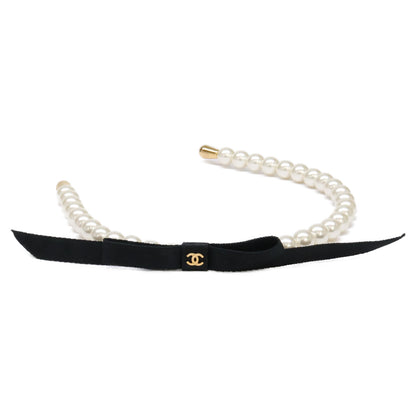 CHANEL シャネル 新品同様 AAA841 25SS パール ココマーク リボン カチューシャ ヘアアクセサリー