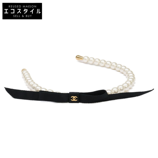 CHANEL シャネル 新品同様 AAA841 25SS パール ココマーク リボン カチューシャ ヘアアクセサリー