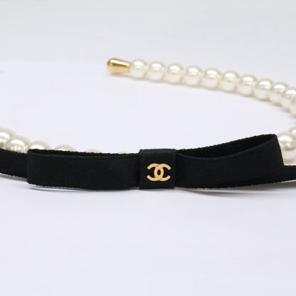 CHANEL シャネル 新品同様 AAA841 25SS パール ココマーク リボン カチューシャ ヘアアクセサリー