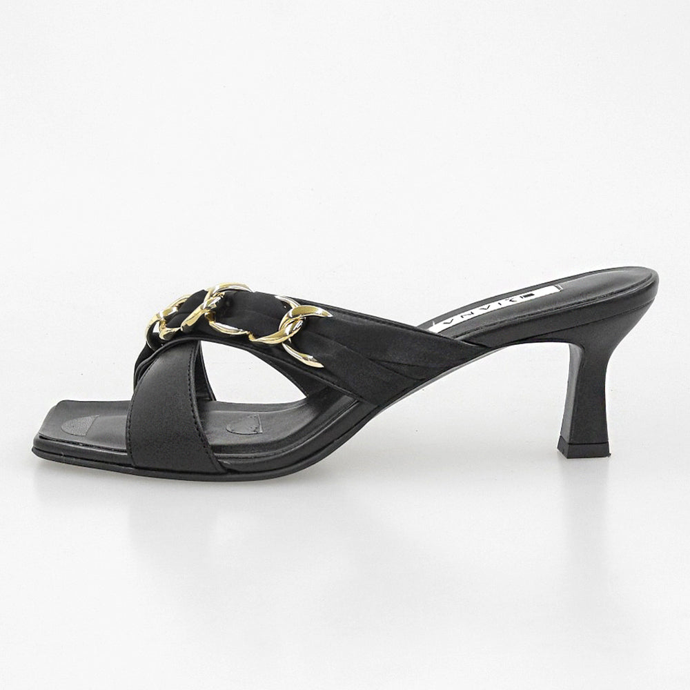 DIANA Fine Condition Chain and Scarf Cross Moon Mules Shoes Women's Black XL 56219 Shoes