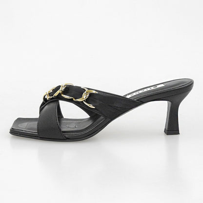 DIANA Fine Condition Chain and Scarf Cross Moon Mules Shoes Women's Black XL 56219 Shoes