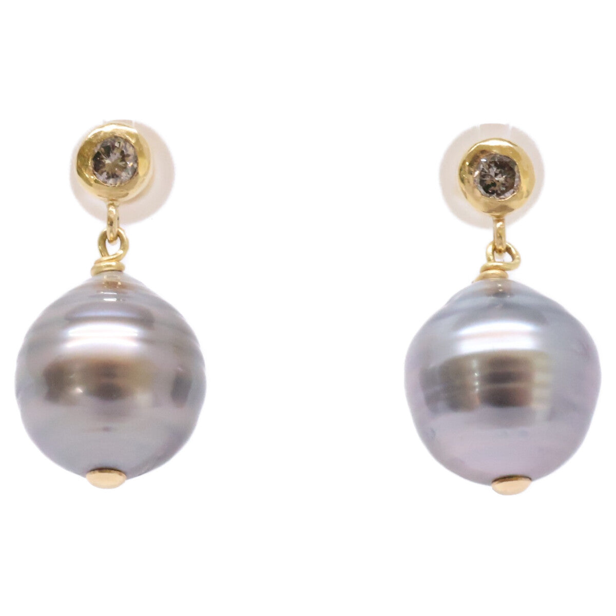 Bon Magique ボンマジック K18 ダイヤ付き 10mm タヒチパール ピアス