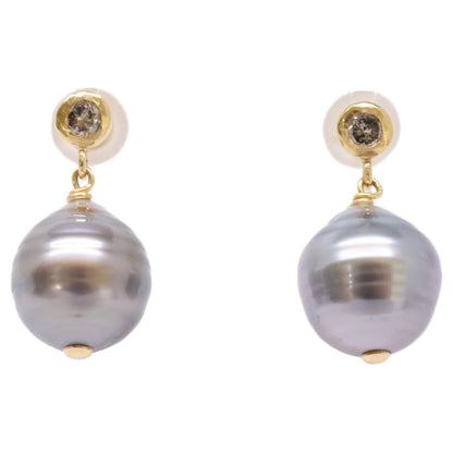 Bon Magique ボンマジック K18 ダイヤ付き 10mm タヒチパール ピアス