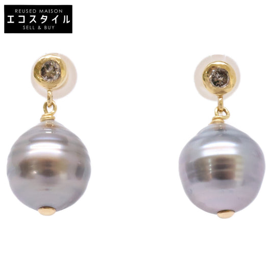 Bon Magique ボンマジック K18 ダイヤ付き 10mm タヒチパール ピアス