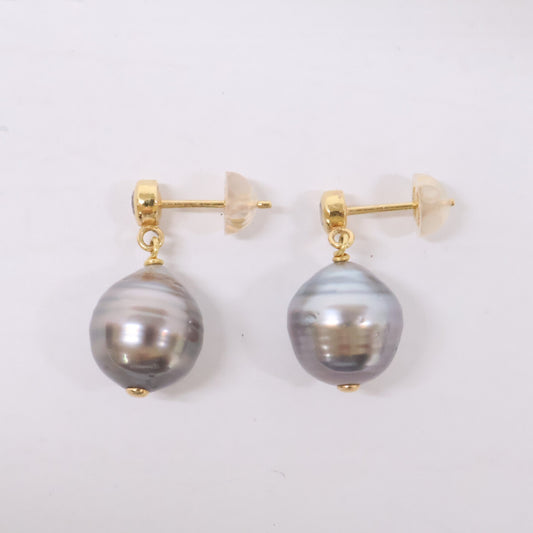 Bon Magique ボンマジック K18 ダイヤ付き 10mm タヒチパール ピアス