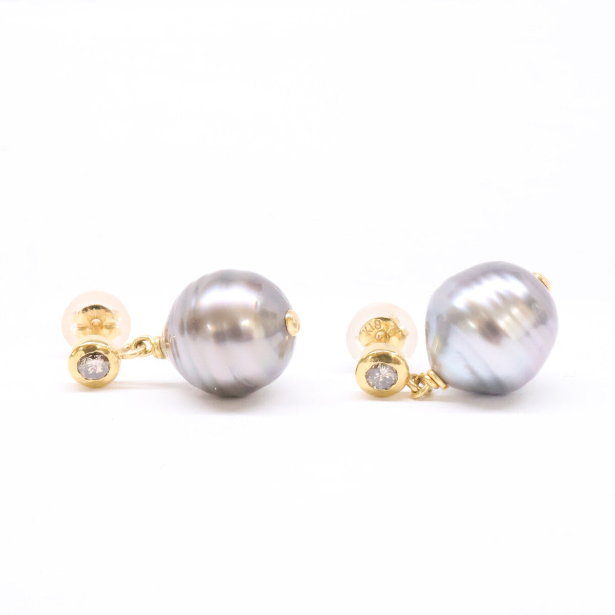 Bon Magique ボンマジック K18 ダイヤ付き 10mm タヒチパール ピアス