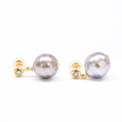 Bon Magique ボンマジック K18 ダイヤ付き 10mm タヒチパール ピアス