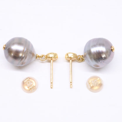Bon Magique ボンマジック K18 ダイヤ付き 10mm タヒチパール ピアス