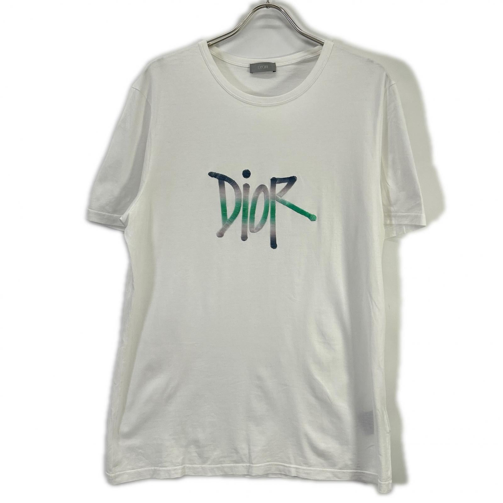 DIOR ディオール ×Shawn Stussy ホワイト ロゴ入り Tシャツ トップス