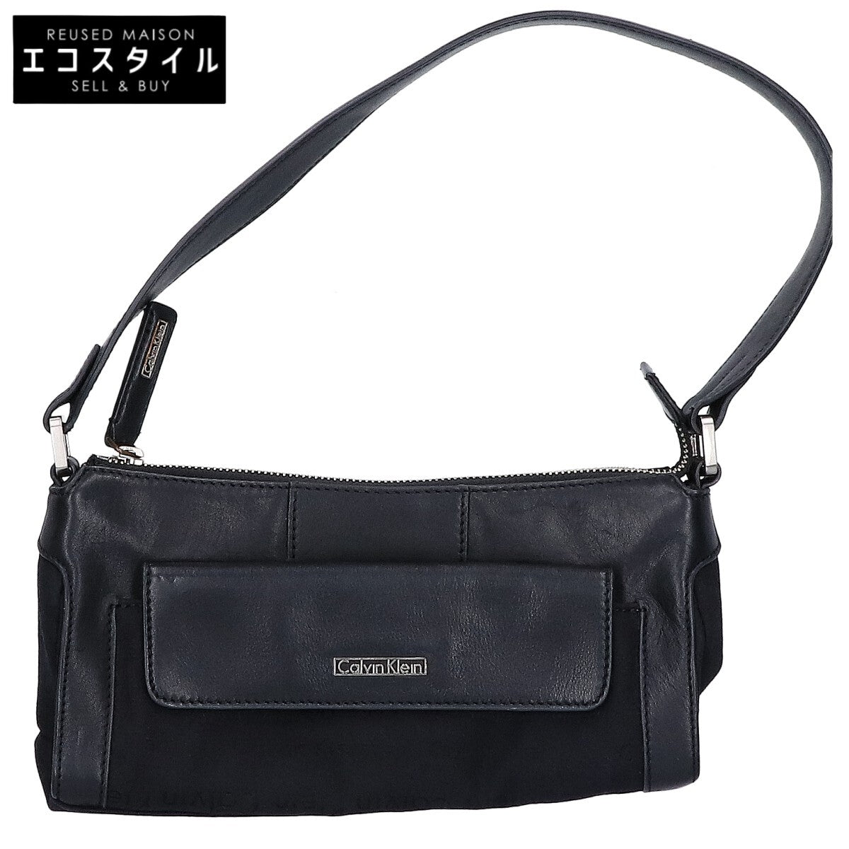 CalvinKlein カルバンクライン レザーｘロゴキャンバス ワンハンドル ハンドバッグ