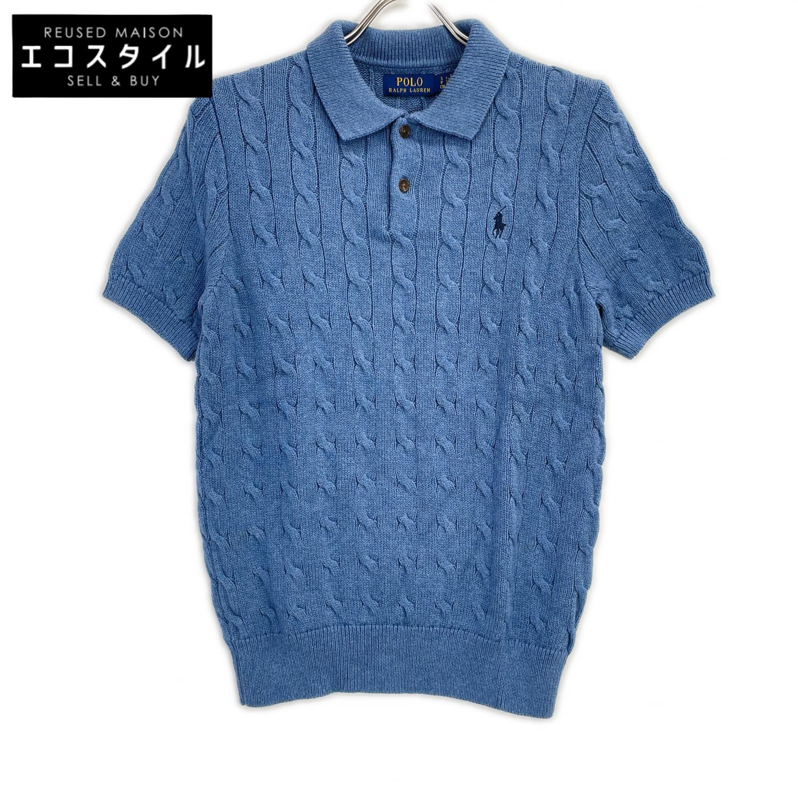 POLObyRalphLauren ポロラルフローレン ブルー 半袖 ケーブルニット ポロシャツ トップス