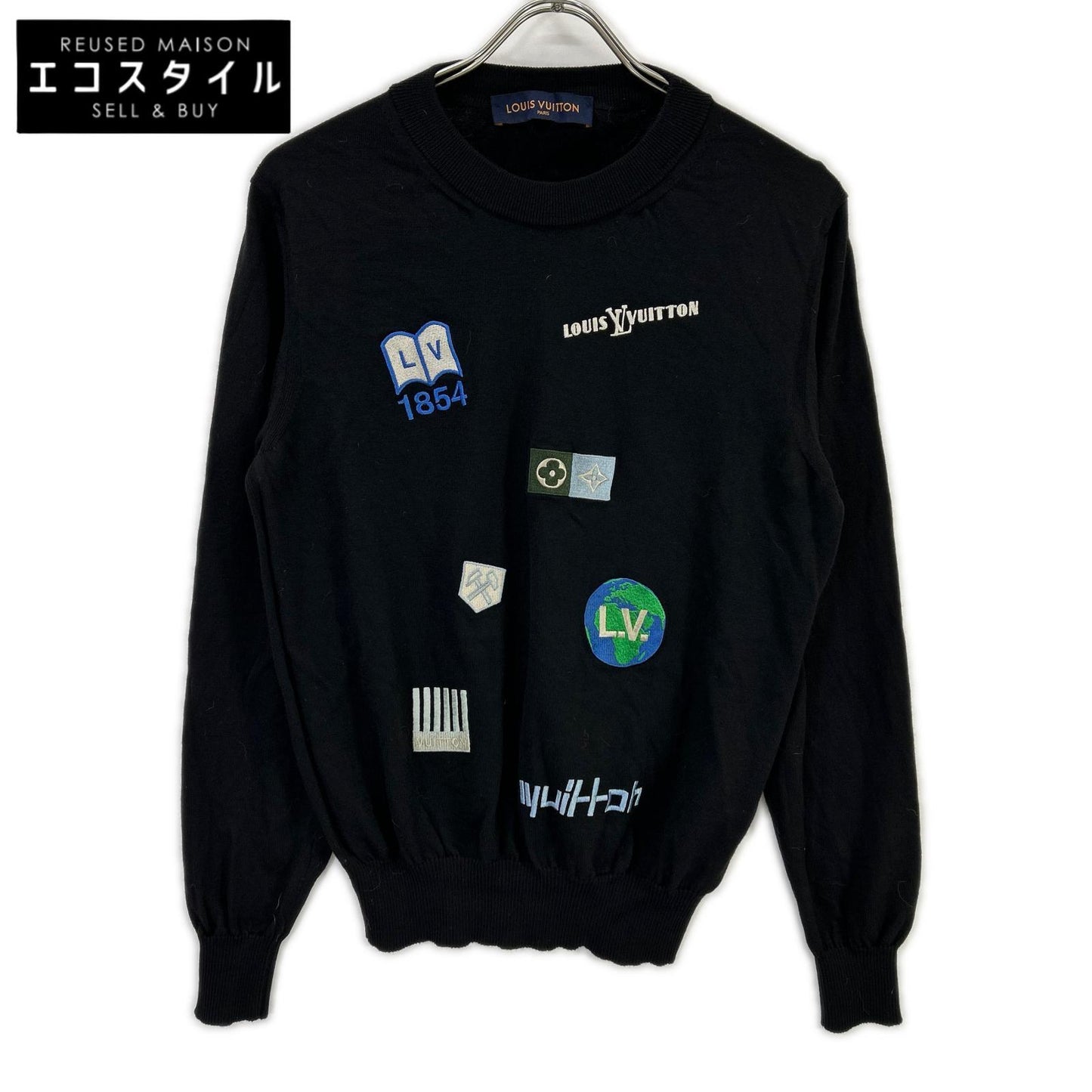 LOUIS VUITTON ルイヴィトン 19AW ブラック RM192M HHN14W パッチ デザイン ハイゲージニット トップス