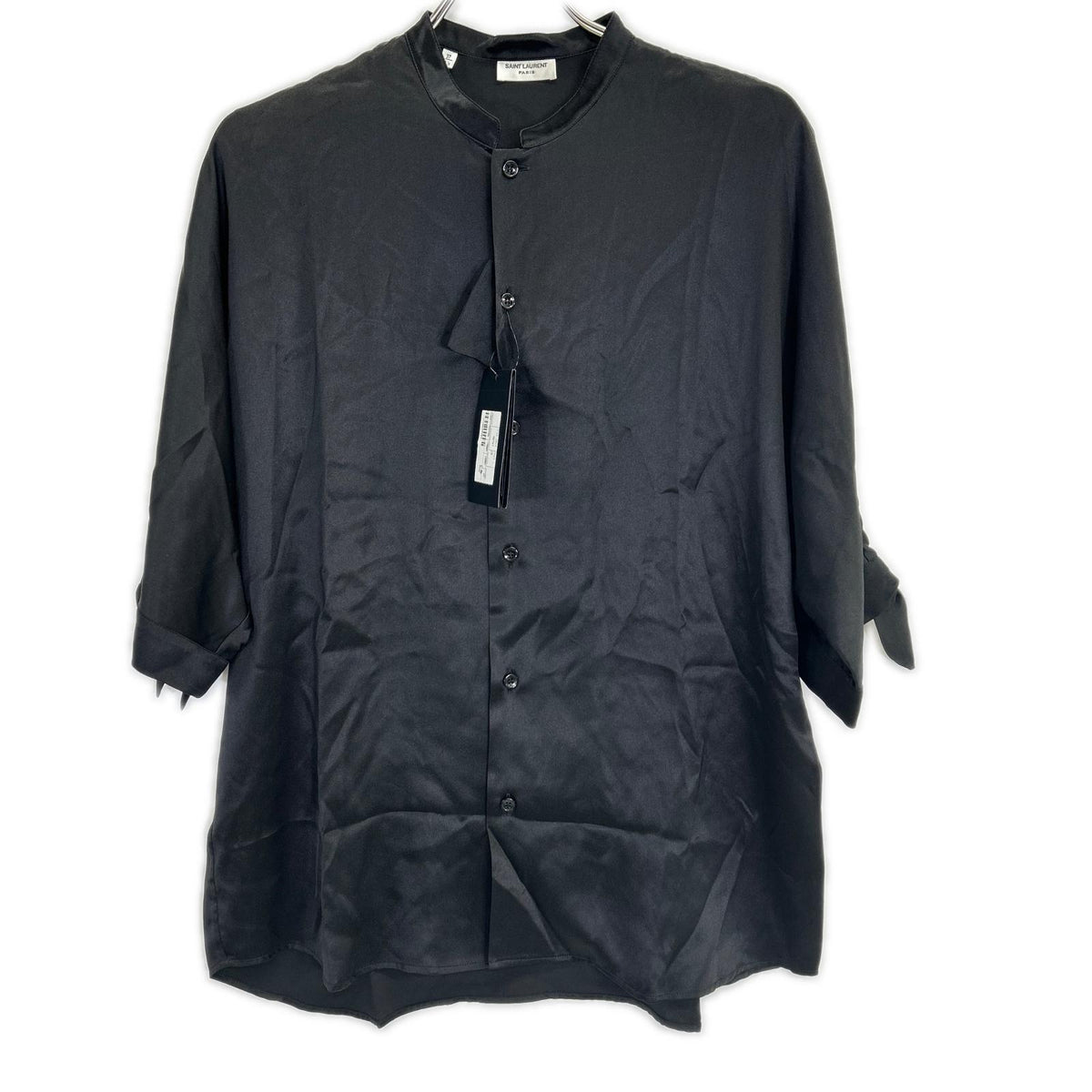 SAINT LAURENT PARIS サンローランパリ 22年 ブラック 723186 クレープサテンチュニック半袖シャツ トップス